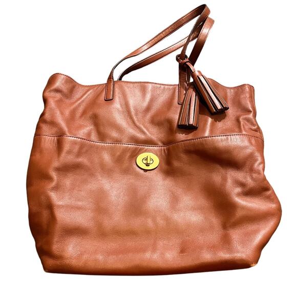 Coach 26461 Legacy‎ Turnlock Leather Tote Shoulder Handbag Purse Brown - Picture 1 of 13